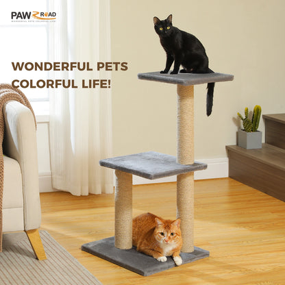 Grey Cat Tree Tower for Indoor Cats with Scratching Posts Big Hammock Removable Top Perch 3-Tier Activity Center Wood Furniture
