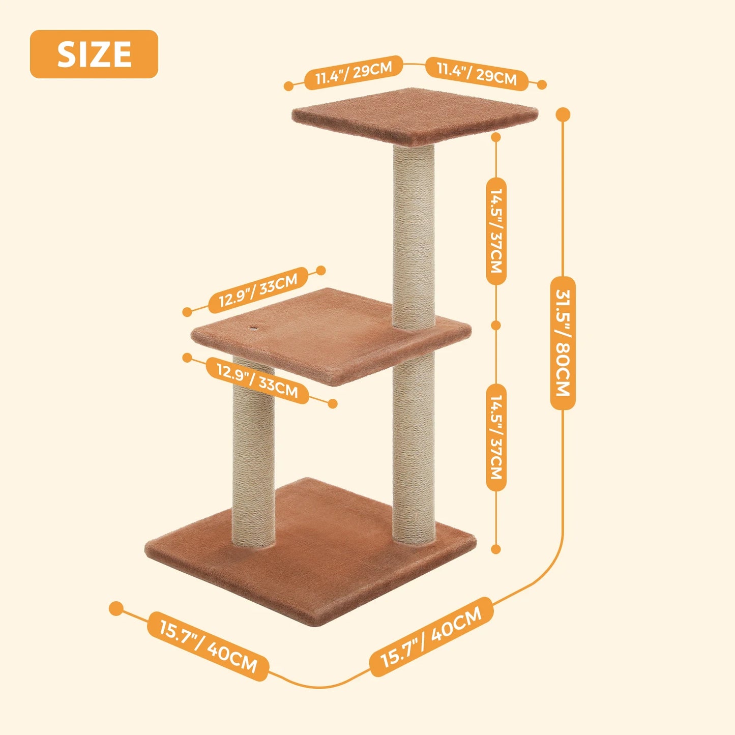 Grey Cat Tree Tower for Indoor Cats with Scratching Posts Big Hammock Removable Top Perch 3-Tier Activity Center Wood Furniture