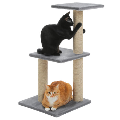 Grey Cat Tree Tower for Indoor Cats with Scratching Posts Big Hammock Removable Top Perch 3-Tier Activity Center Wood Furniture