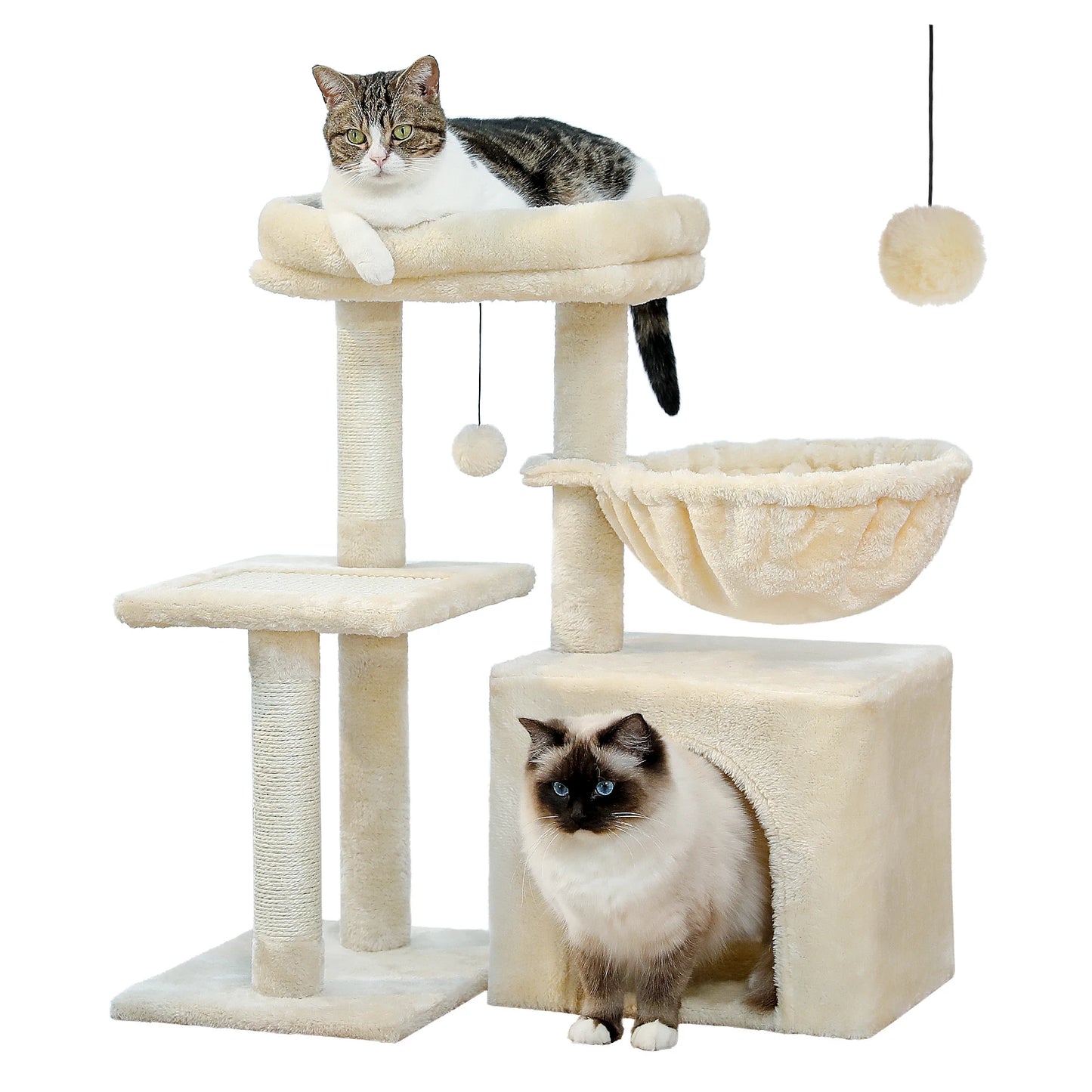 Grey Cat Tree Tower for Indoor Cats with Scratching Posts Big Hammock Removable Top Perch 3-Tier Activity Center Wood Furniture