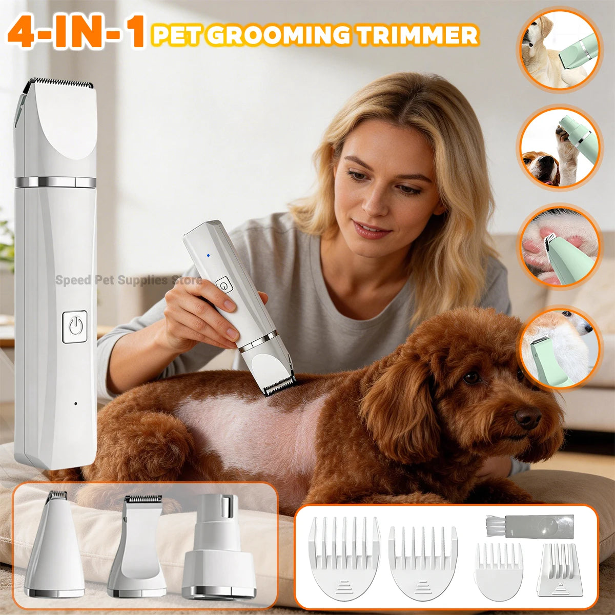 Professional Pet Grooming Kit - 4-in-1 Electric Clipper & Trimmer Set